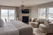 King size bed with views of Lake Huron
